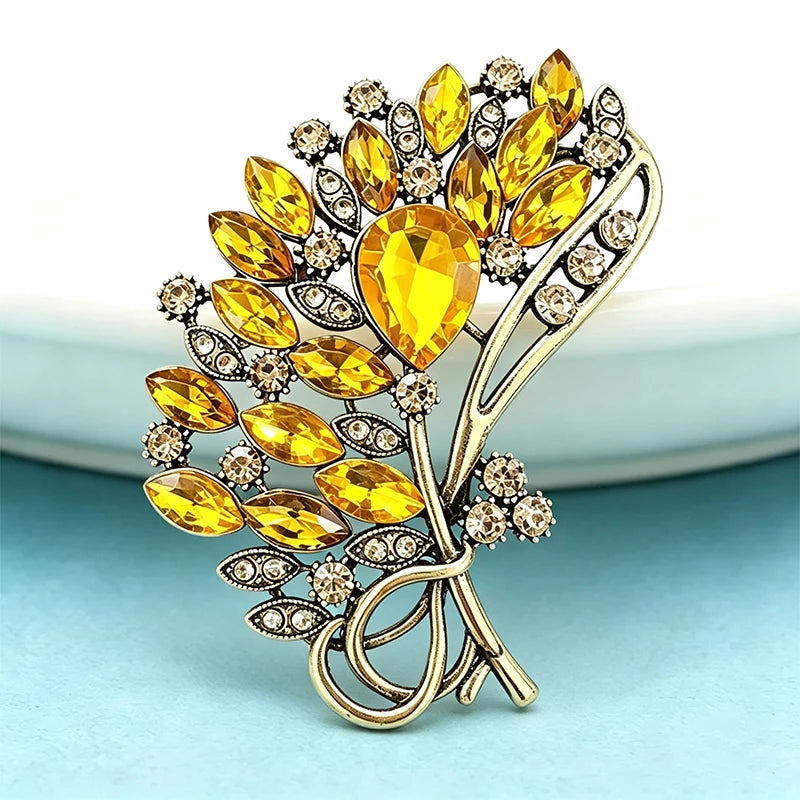 PENDRA Bouquetelle Vintage Crystal Flower Bouquet Brooch