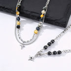 Hiphop Star Cross Chain Necklaces for Men Boys,Stainless Steel Punk Double Layers Chain Collars,Unisex Jewelry