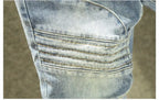 2025 Summer Ripped Jeans Men's Slim-fitting Small Feet Elastic Trousers Trendy Brand Fashion Scratched Patch Cargo Beggar Pants