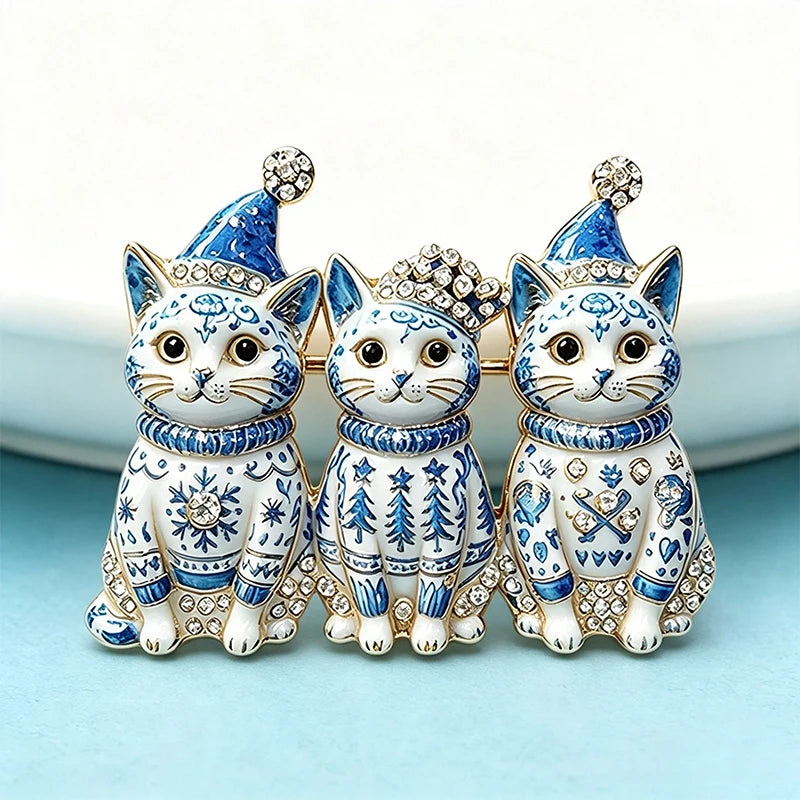 PENDRA Trio Christmas Cat Brooch