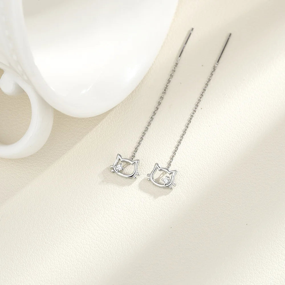 VENTFILLE 925 Sterling Silver Drop Earring For Women Zircon Crystal Hollow Out Cat Personality Jewelry Gift Dropshipping