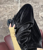 Black Gold Velvet Wide Leg Pants Women Winter Velvet High Waist Drop Feel Straight Tube Versatile Casual Floor Pants