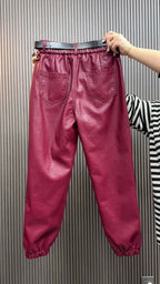 PENDRA Panelled High Waist Straight PU Leather Pants