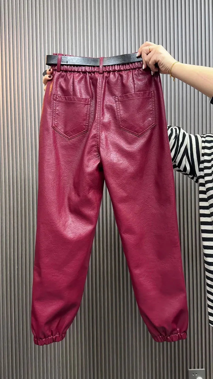 PENDRA Panelled High Waist Straight PU Leather Pants