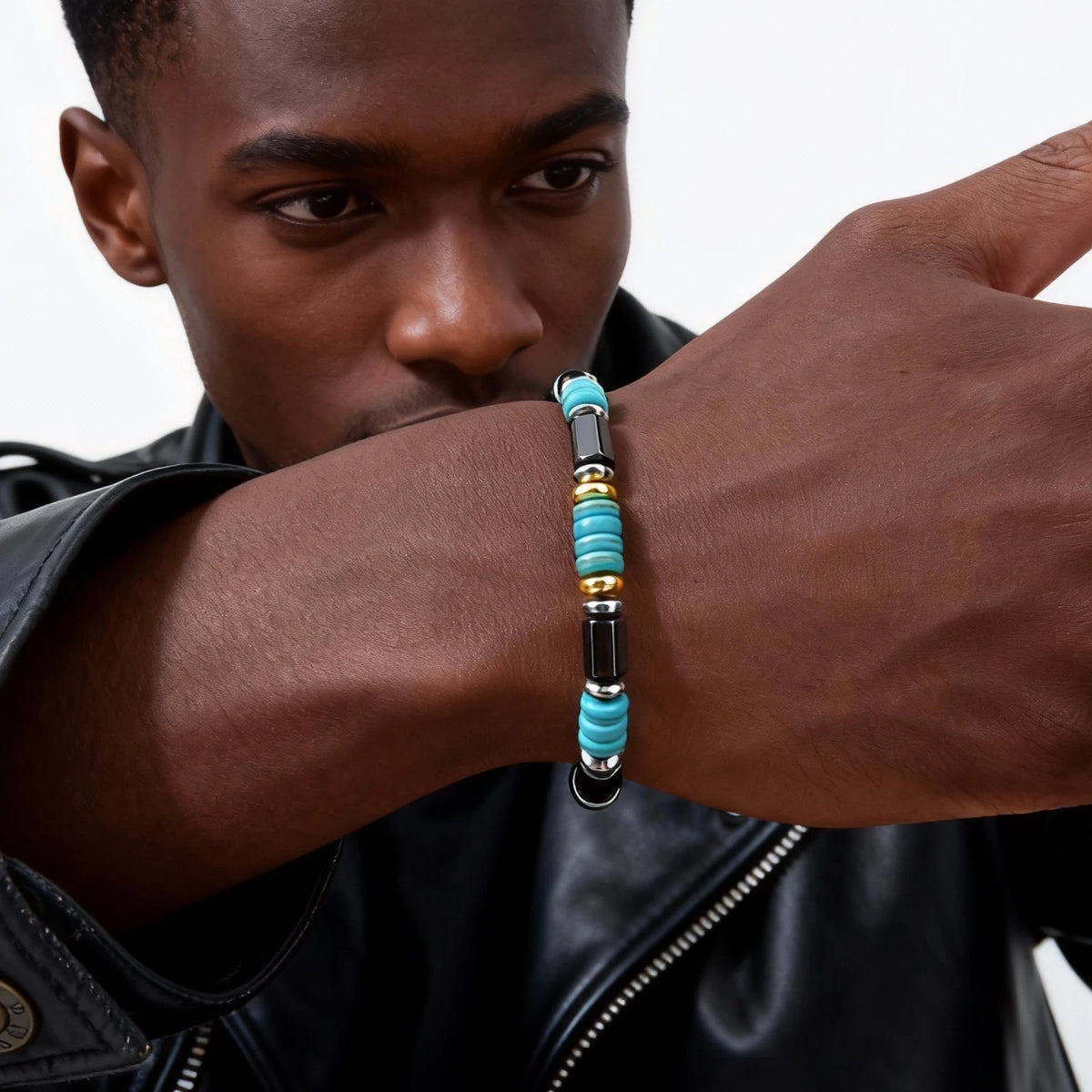 Vintage Imitation Natural Blue Stone Bead Bracelet for Men,Trendy Summer Bohemian Beaded Bracelet Gift