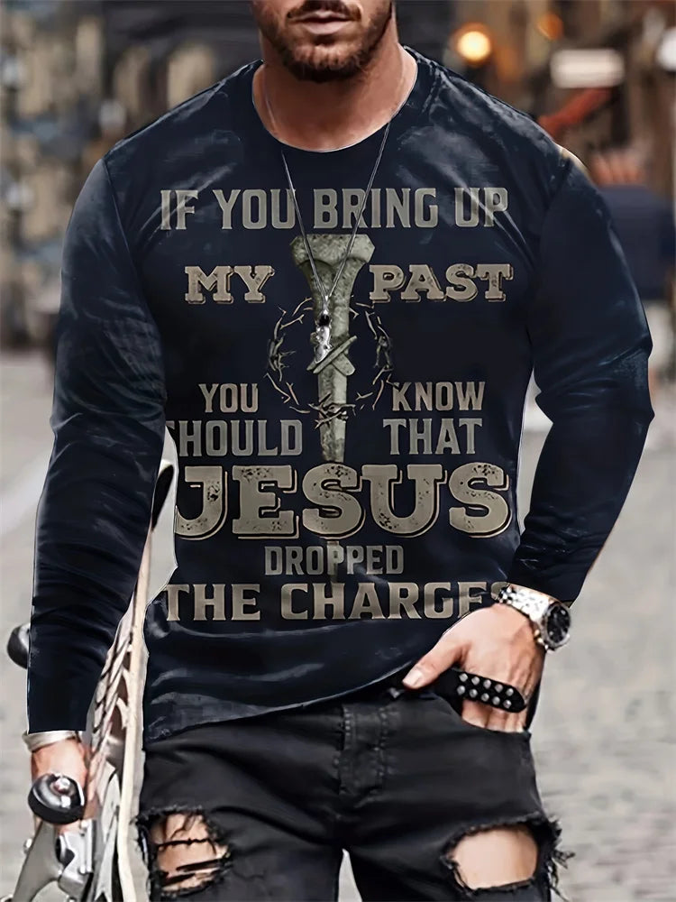 PENDRA Printed Long Sleeve God T-Shirt
