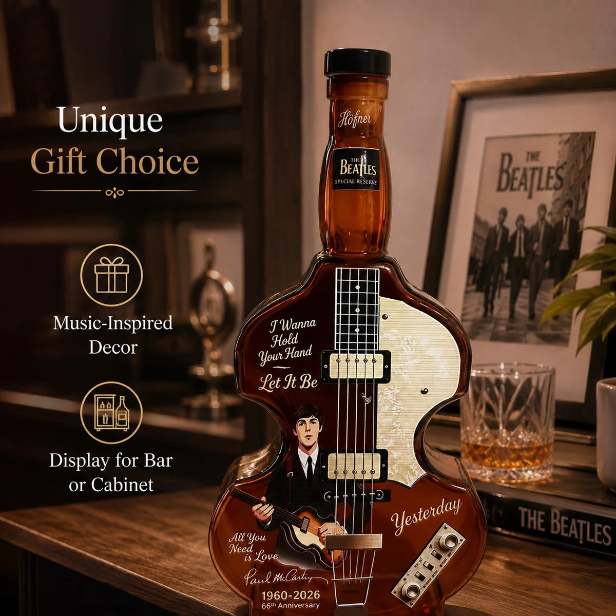 Paul McCartney The Beatles Glass Whiskey Decanter 350ml Guitar Shape Sticker Craft Liquor Bottle Music Fan Collection Gift