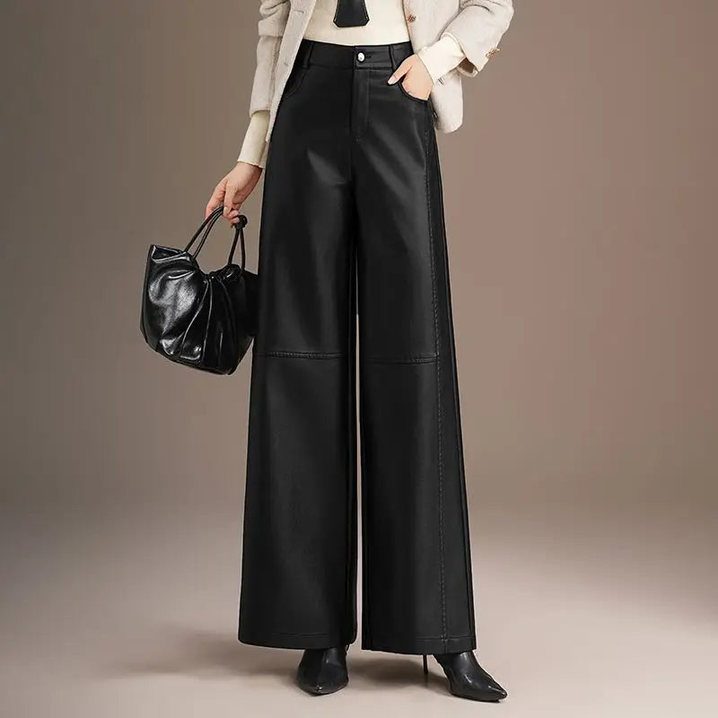 PENDRA Warm Drape Wide Leg PU Leather Pants
