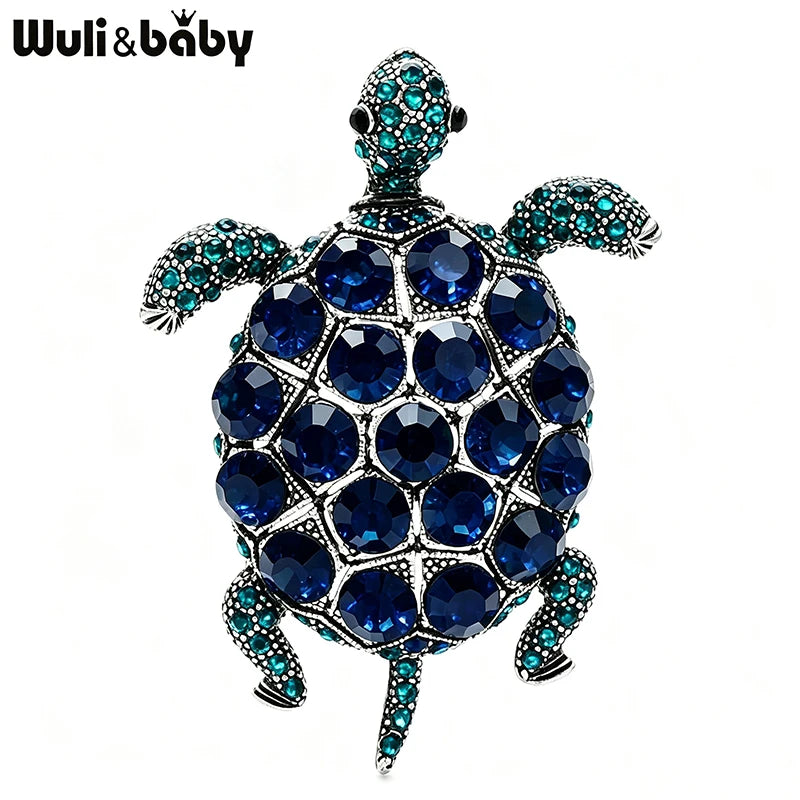 Wuli&baby Vintage Big Turtle Brooches For Women Unisex 4-color Rhinestone Sea Animal Party Casual Brooch Pins Gifts