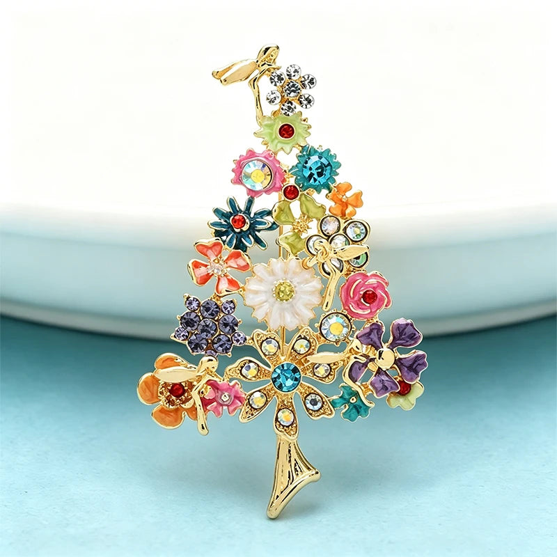 PENDRA Floratree Multicolor Enamel Flower Tree Brooch