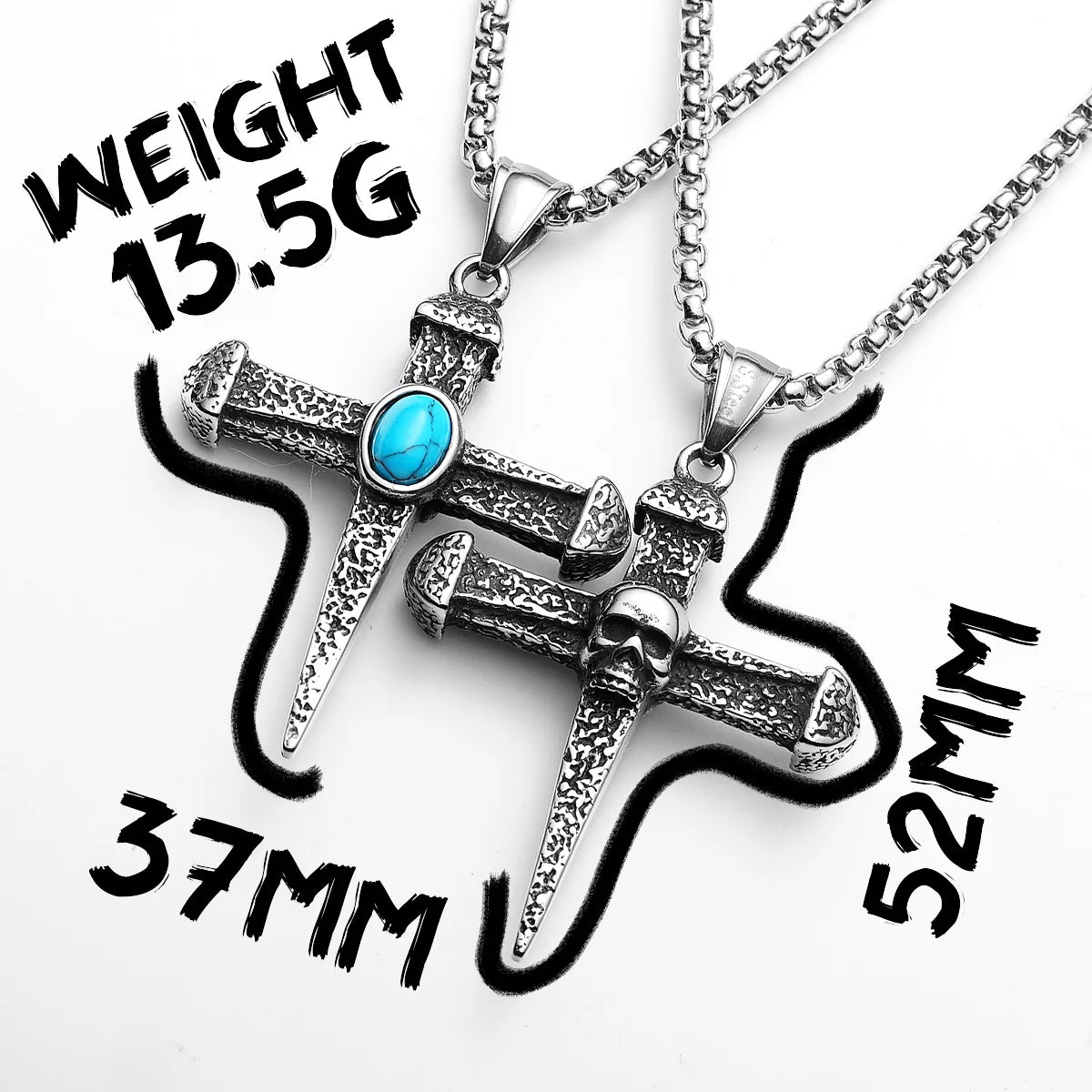 PENDRA Skull Turquoise Cross Steel Necklace