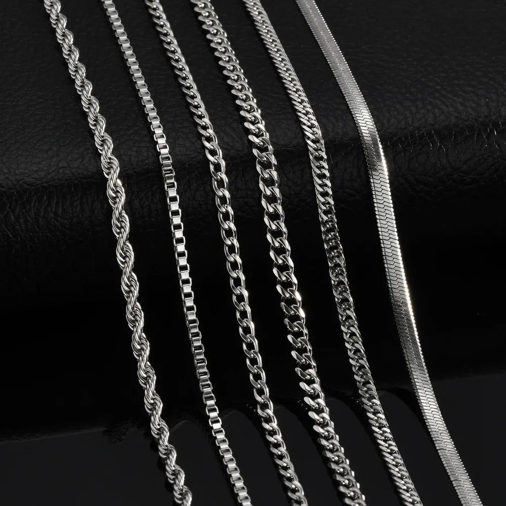 6pcs Stainless Steel Chain Necklace for Men Women,Silver Gold Color Cuban Rope Snake Box Chain Collars,Classic Metal Jewelry Set