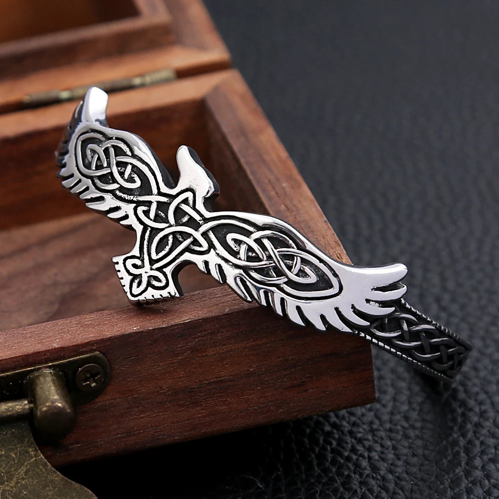PENDRA Raven Rune Stainless Steel Viking Bracelet