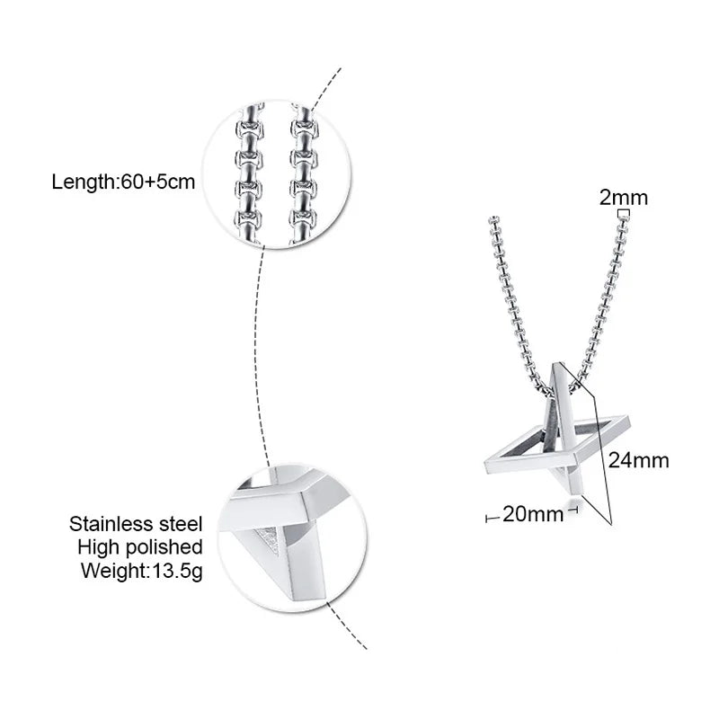 Popular Men Necklace,Interlocking Square Triangle Stainless Steel Pendant Necklaces,Trendy Geometric Detachable Pendant Gifts