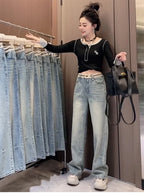 Y2K 2000s Wide Leg Baggy Denim Trouser Women's Washed Vintage Casual Pants Female High Street Retro High Waist Trashy Jeans