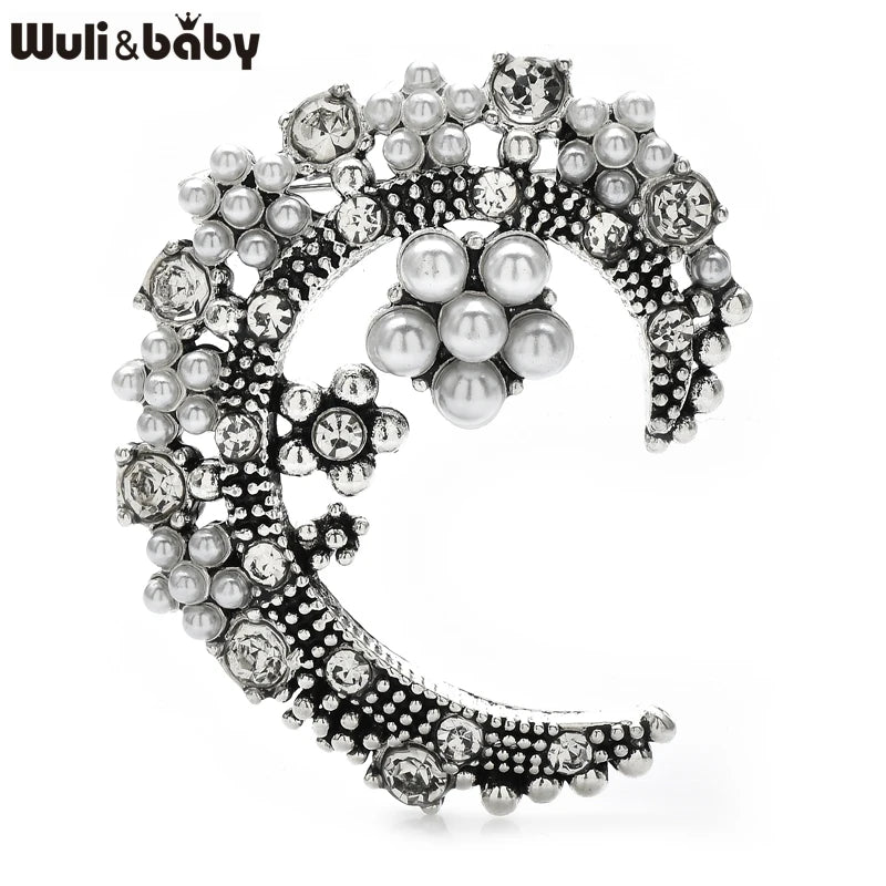 PENDRA Celestine Pearl Star Moon Vintage Brooch