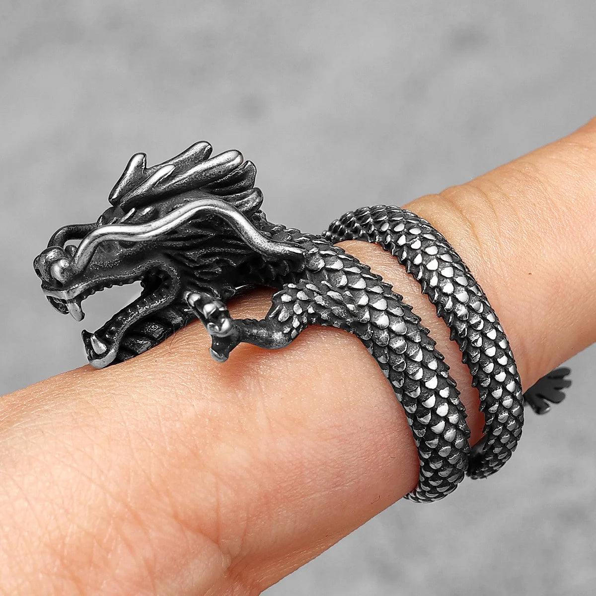 PENDRA Chinese Dragon Biker Steel Ring