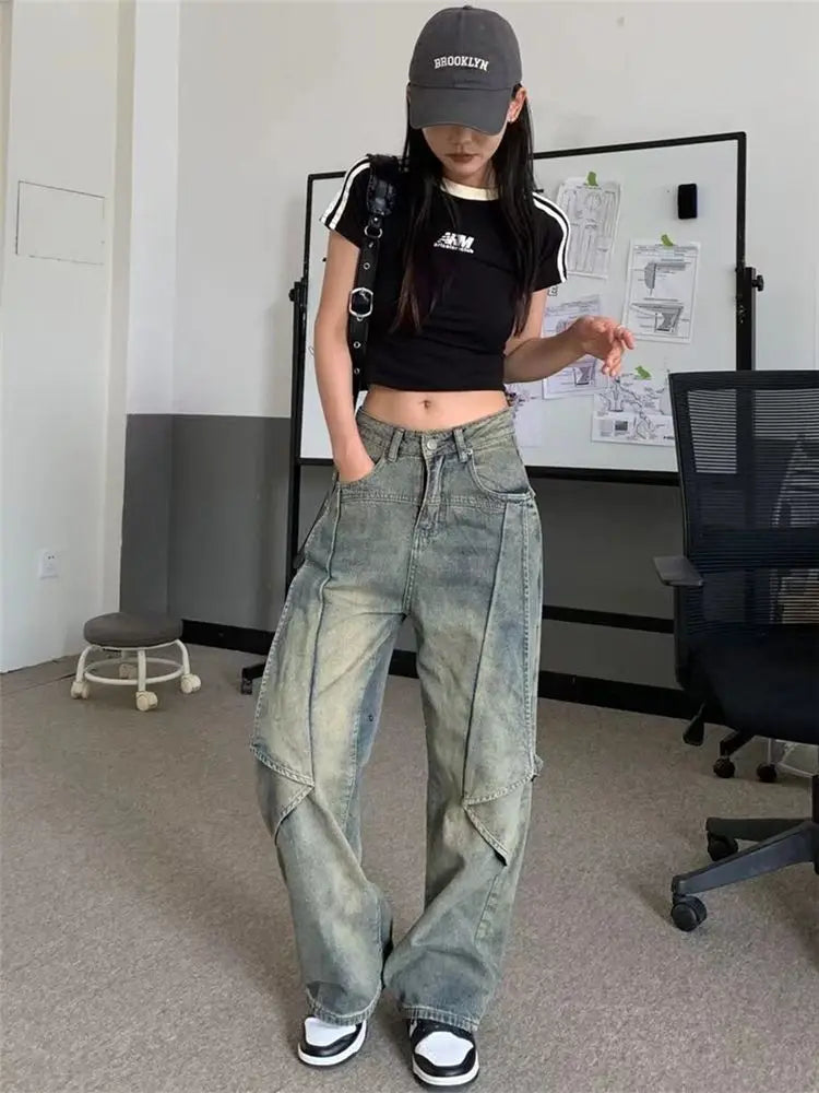 PENDRA Wide Leg Waist Washed Pants