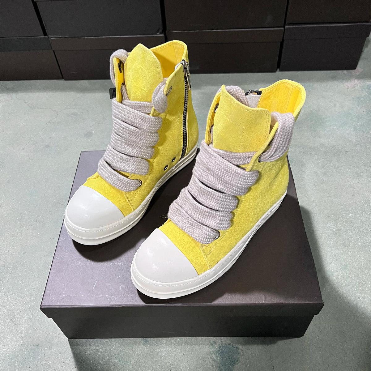PENDRA Solar Suede Yellow Cow-Suede High-Top Zip Thick-Sole Ankle Boots