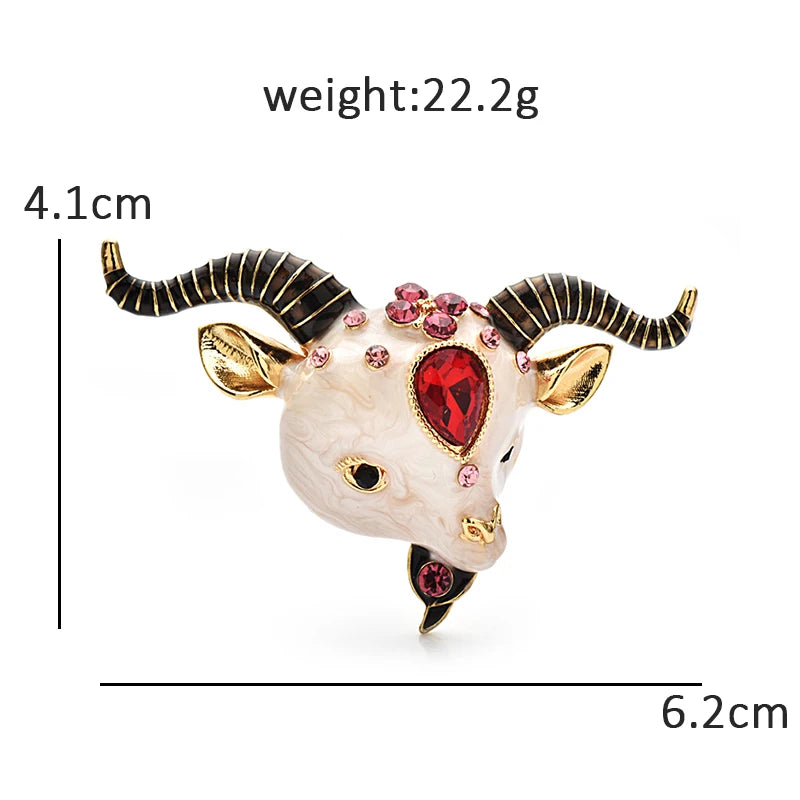 PENDRA Meadowhorn Enamel Goat Brooch