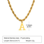 Initials Necklace for Men Boys,Stainless Steel A-Z 26 Letters Pendant with Twisted Rope Chain Cuban Chain Gift,50CM/19.5"