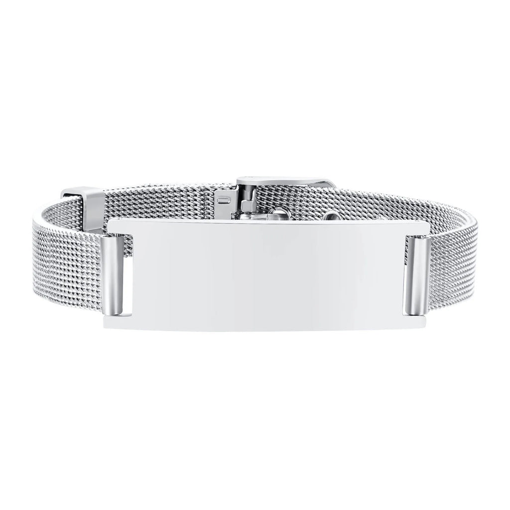 Free Personalized Medical Alert ID Bracelets for Men, Waterproof 10mm/16mm Wide Stainless Steel Mesh Band Wristband ICE Jewelry