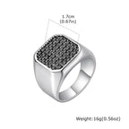 Stylish Men's Stainless Steel Ring,Black AAA Crystal Zircon Square Ring Thumb Ring,Anniversary Birthday Fatehr Gift