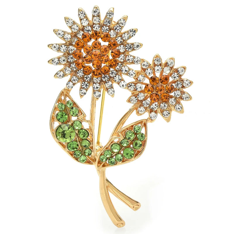 PENDRA Solara Rhinestone Sunflower Brooch