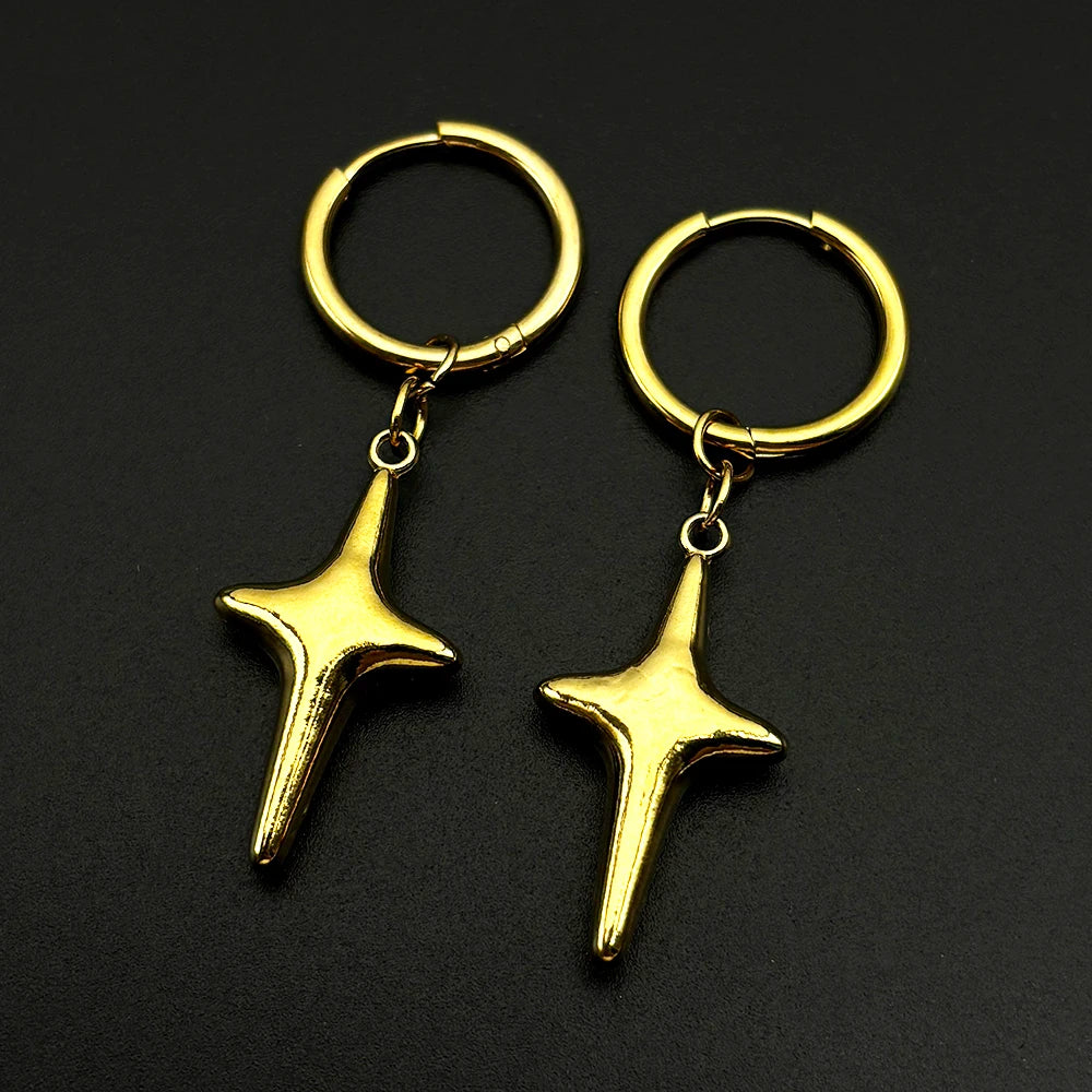 Y2K Star Swirl Earring Accessory For Egirl Boy Stainless Steel Silver Color Daily Streetwear Dark Kpop Ear Hoops Rapper Jewelry