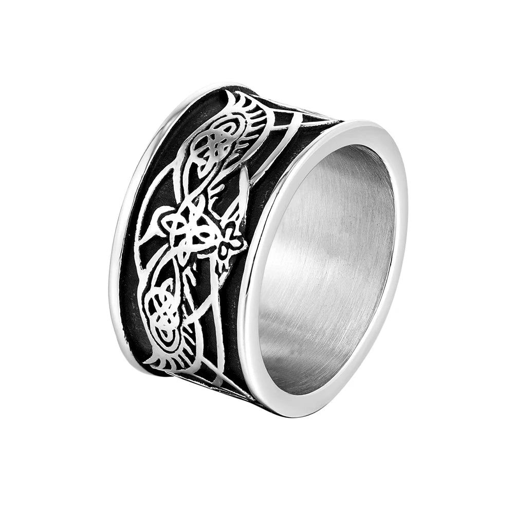 PENDRA Wolf Crow Rune Ring