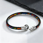 Men's Rainbow Braided Rope Bracelet,LGBT Pride Colorful Handmade Braided Bracelet with Stainless Steel Magnetic Clasp