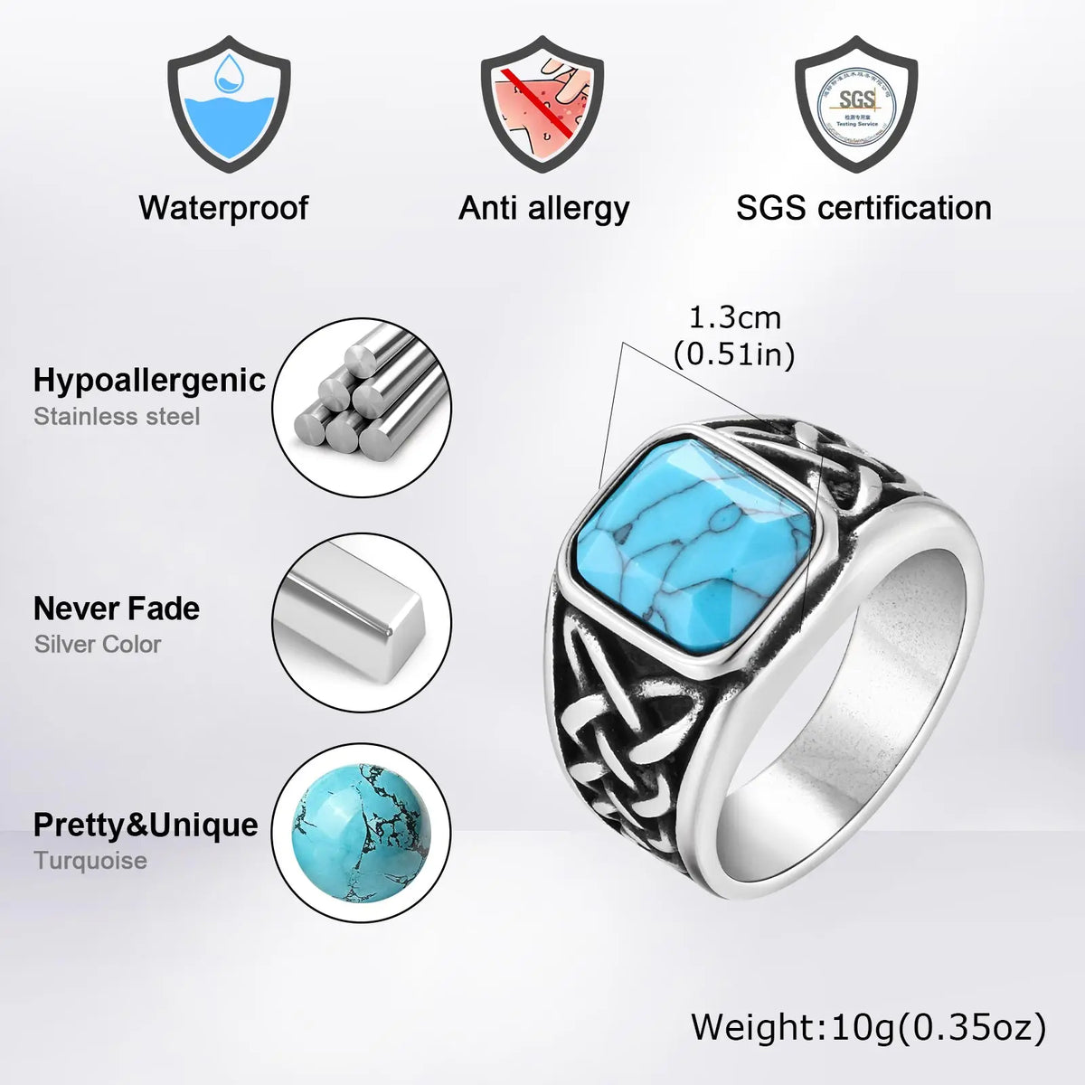 PENDRA Turquoise Dad Steel Ring