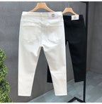 High-Quality Korean Street Men's Slim Jeans for Spring and Autumn with Denim Fabric and Casual Solid White Black Punk Trousers