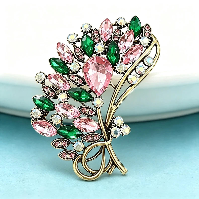 PENDRA Bouquetelle Vintage Crystal Flower Bouquet Brooch