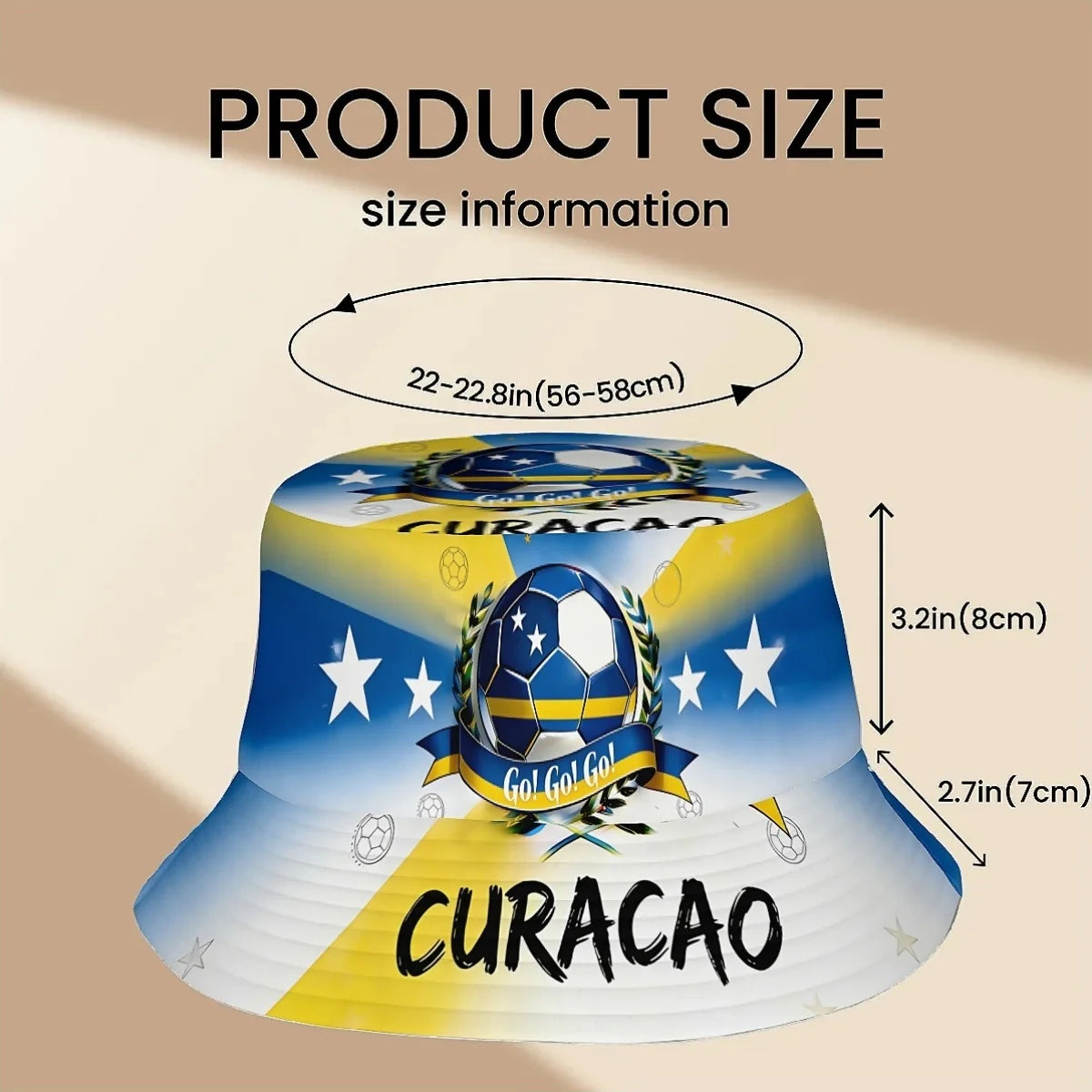 1pc Football Fan Curacao National Flag Soccer Art Style Sports Unisex Printed Fisherman Hat, Stylish Hat with Fun Personalty, Ou