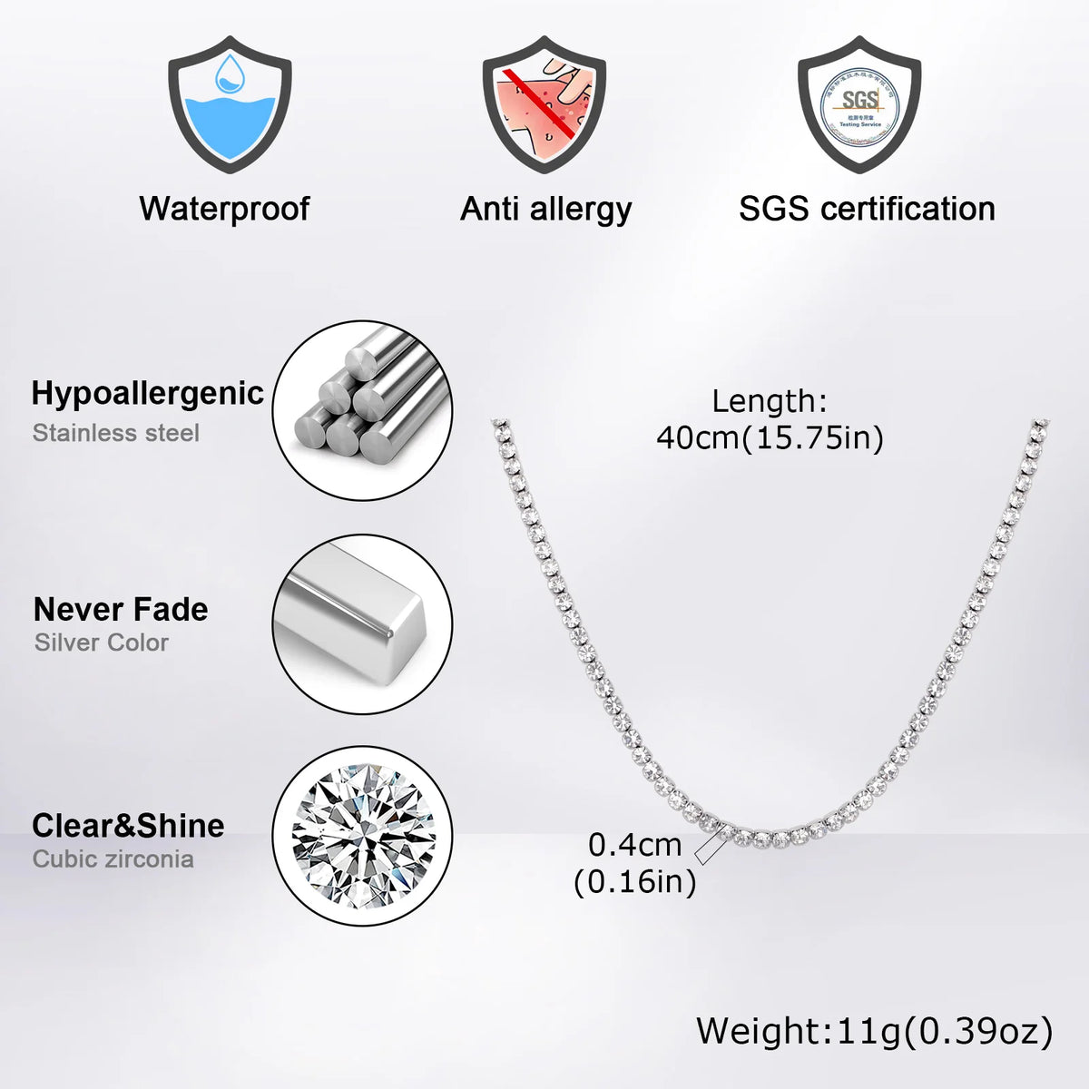 PENDRA Zircon Tennis Chain Necklace
