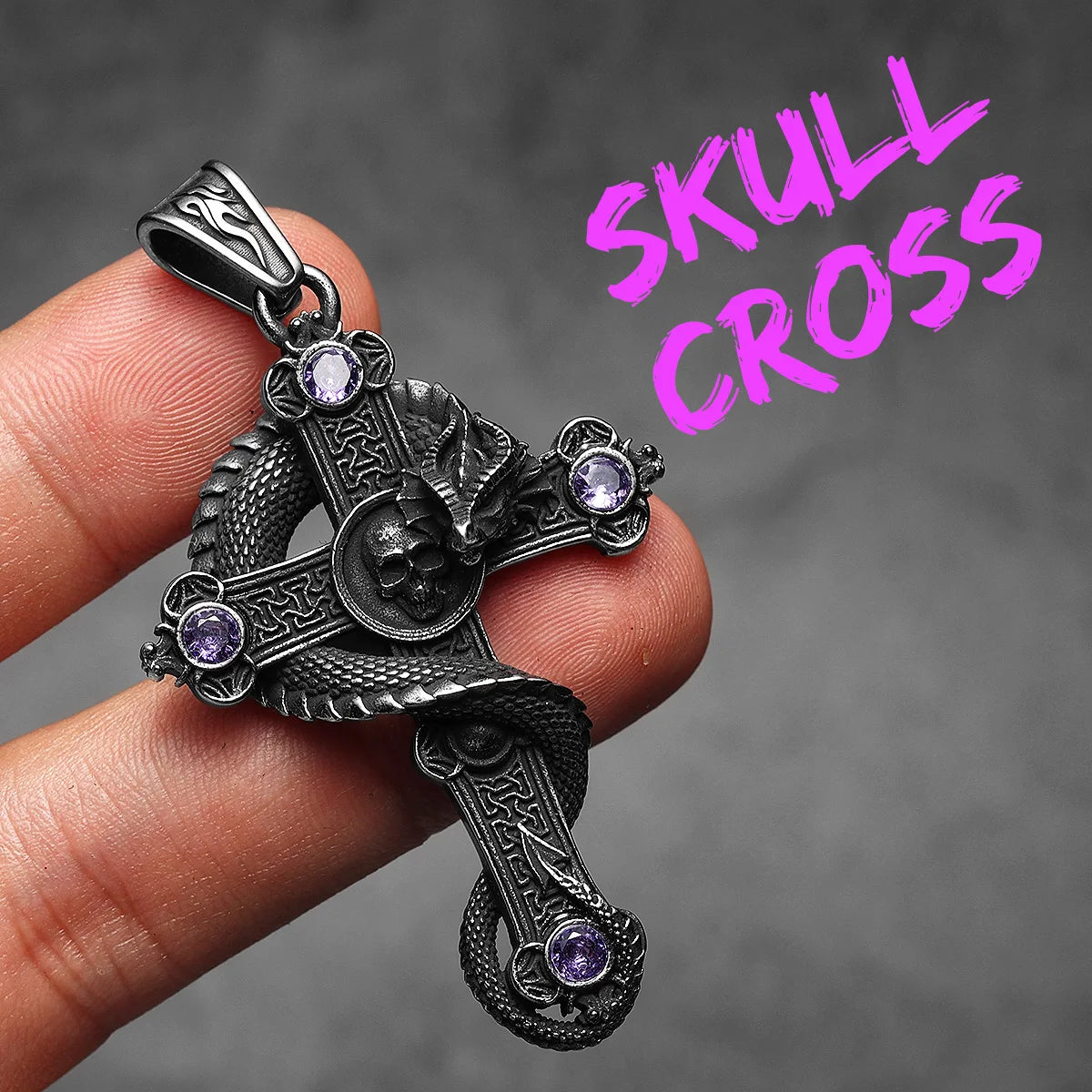 PENDRA Skull Dragon Cross Steel Necklace