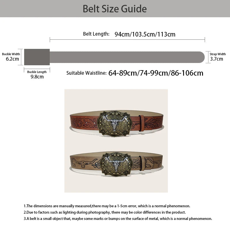 PENDRA Miraelle Leather Bull Buckle Western Engraved Belt