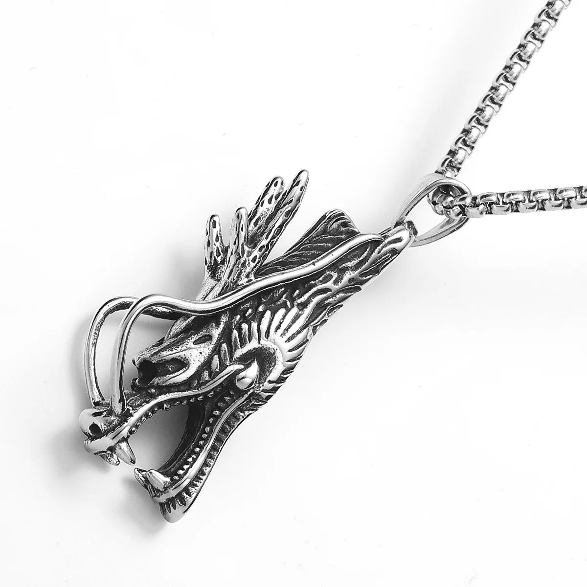 PENDRA Chinese Dragon Head Steel Necklace