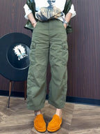 PENDRA Military Green Workwear Wide Leg Pants