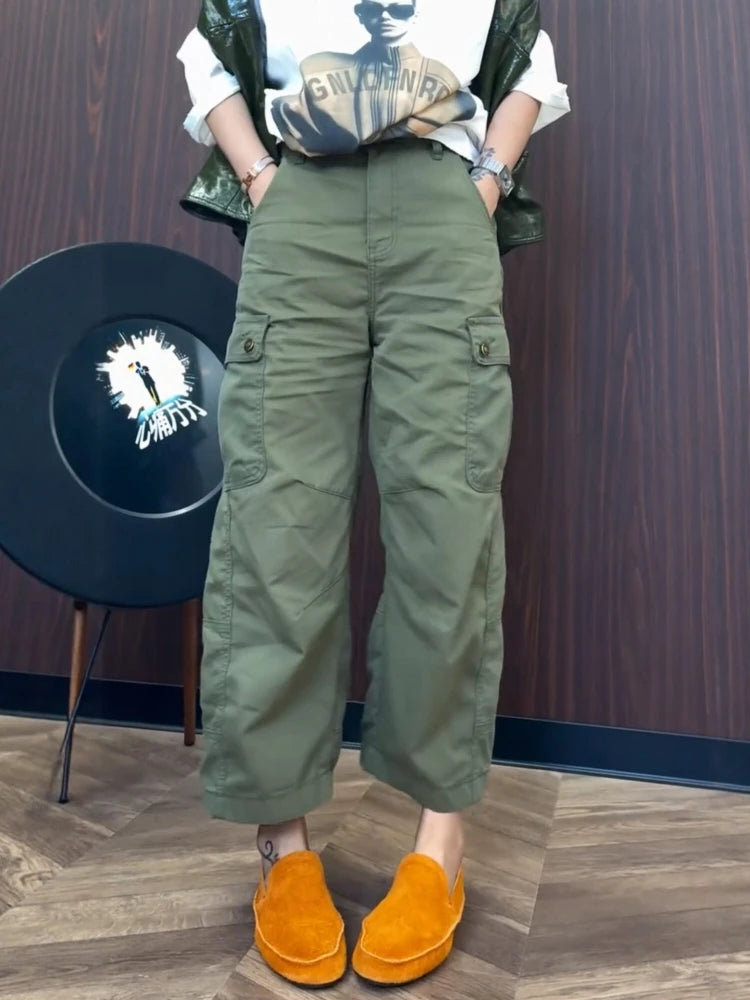 PENDRA Military Green Workwear Wide Leg Pants