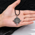 Retro Viking Rune Compass Necklace for Men Boys,Gun black Stainless Steel Talisman Collars,Stylish Punk Jewelry Gift