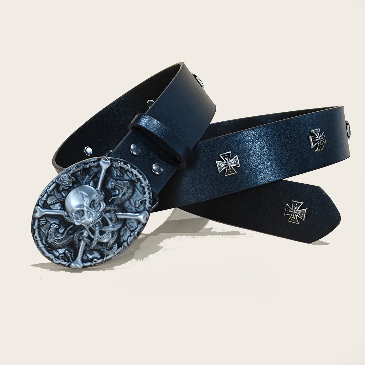 PENDRA Norayne Leather Black Skull Punk Belt