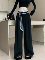 PENDRA Lace Panel High Waist Wide Leg Suit Pants
