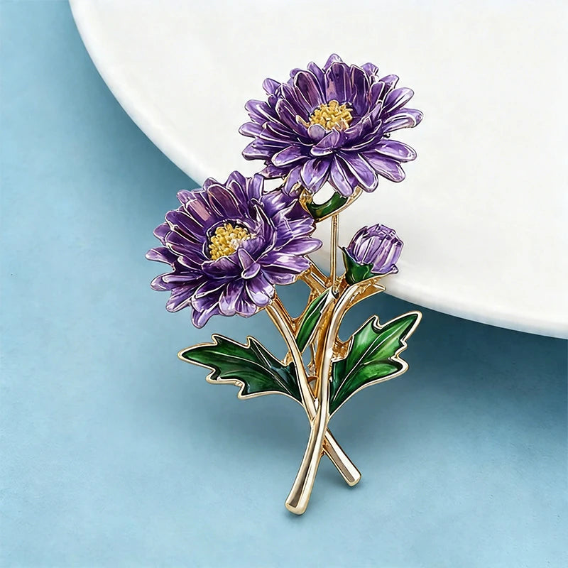 PENDRA Flora September Birthday Enamel Flower Brooch