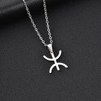 Africa Berbers Symbol Necklace for Men,Stainless Steel Amazigh ⵣ Letter Necklace,Ethnic Amulet Jewelry