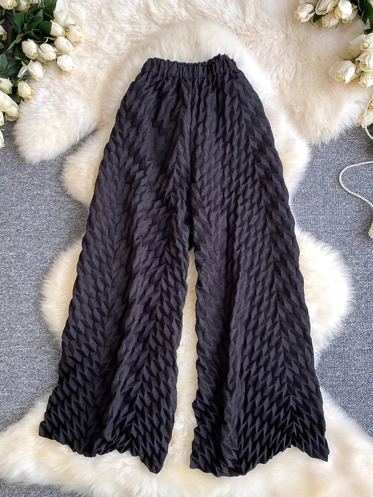 Lazy style high waisted casual wide leg pants women in spring and summer new stretch solid color loose versatile pants