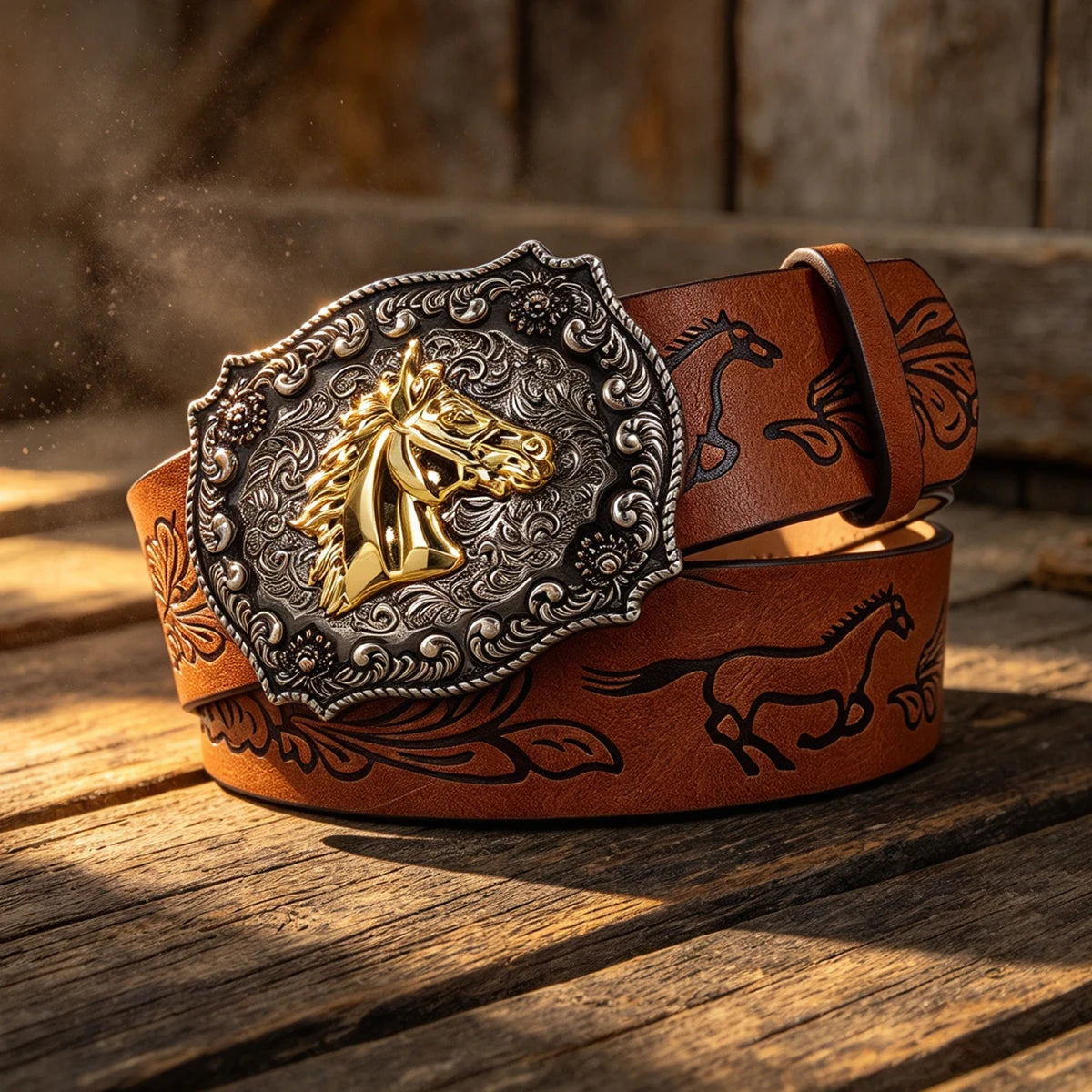 New Men's Western Cowboy Belt Horse Cool Handsome Brown PU BELT Material Embossed Design Women's Belt Retro Casual Waistband
