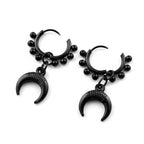 Punk Black Moon Star Hoop Earrings Gothic Crescent Dangle Stainless Steel Beaded Drop Earrings Men Women Hip Hop Jewelry Gifts