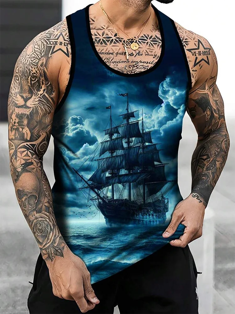 Summer Daily Casual Men's Tank Top Urban Street Fashion Men's Tank Top Outdoor Sports Men's Sleeveless Top 3D Graffiti Printing